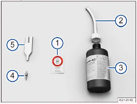 Fig. 1 Éléments du kit de crevaison (schéma de principe)