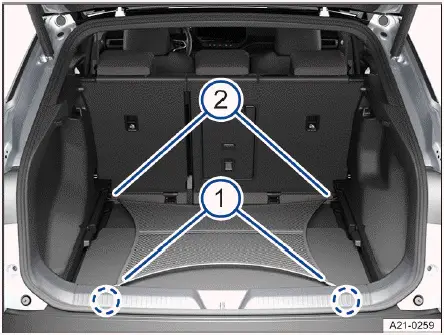 Fig. 1 Dans le coffre à bagages : filet à bagages accroché à